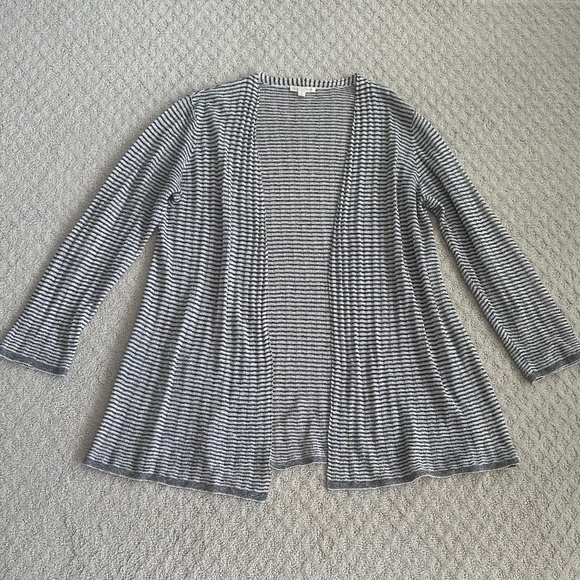 Eileen Fisher Open-Front Lightweight Linen Cardigan Cream/Black Size Small - Picture 4 of 14